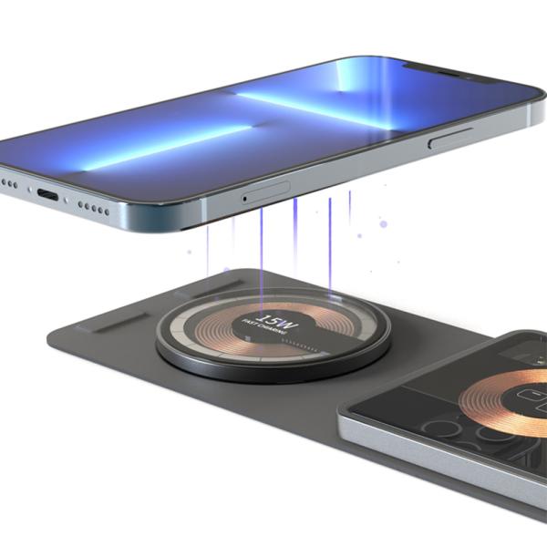 Dual Alloy Magnetic Wireless Charger 2 In 1 15W Foldable For IPhone And Earphone