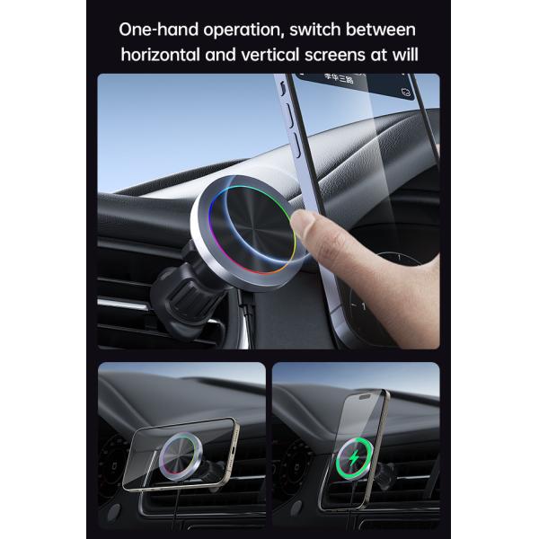 Wireless Iphone Car Charger Aluminium Alloy Stable Magsafe Car Charger Mount