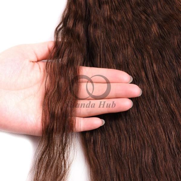 #4 Medium Brown Kinky Straight Remy Human Hair Bundles Sew In Weave Bundles Brazilian Bundle Deals