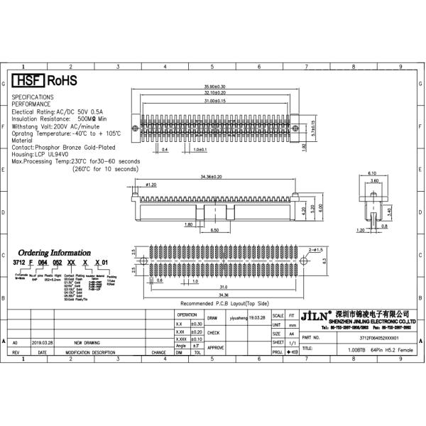 1mm Male Female PCB Board To Board Connector SMT Type LCP Material Reel Packing