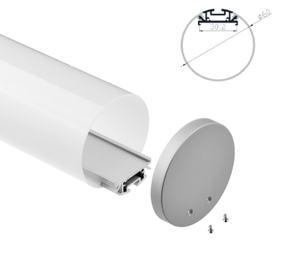 Suspended Round Aluminum LED Profile 30mm 60mm 120mm Diameter With PC Diffused Cover Led Strip Light