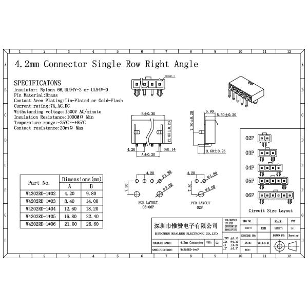 UL 94V 0 Wafer Right Angle Female Header Housing Wire To Board Connector