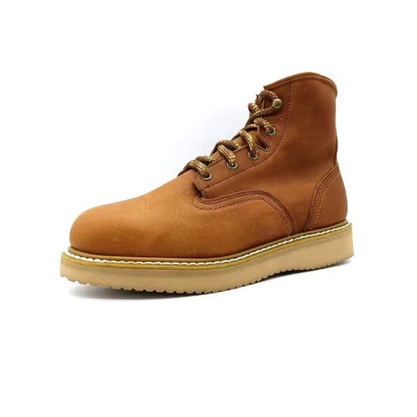 Mens Flat Sole Work Boots High Top Round Toe Steel Toe Boots Vintage British Style