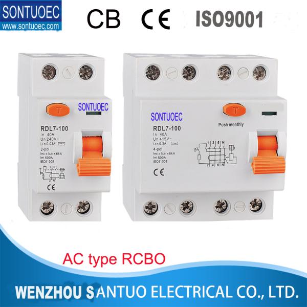 Quality A  or AC Type 2P 4P 30MA  RCBO Circuit Breaker 6KA Automatically Disconnect STRO7-40 for sale