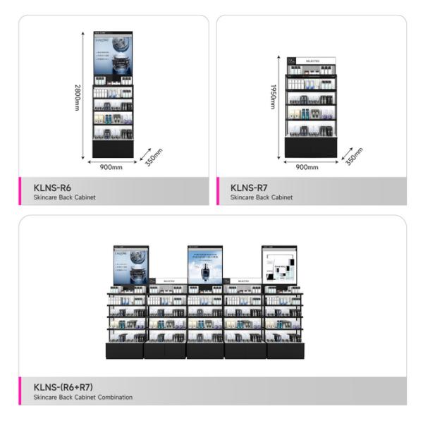 Wooden & Iron Middle Hall Side Display Stand Skincare Shop Display Shelves With Lightbox For Cosmetic Shop Interior Design