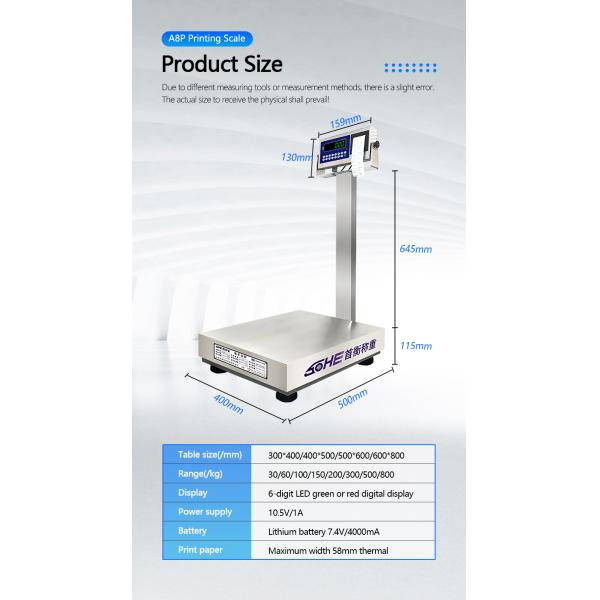 A8SP 60cm*80cm All Stainless Steel Square Pole Printing Industrial Platform Scale