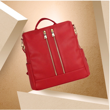 Lightweight Red Womens Backpack Bags Soft Pu Leather With Zipper Pocket