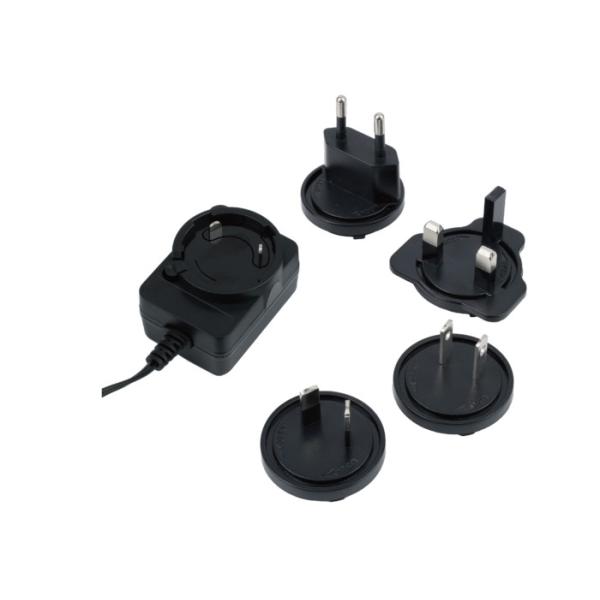 Black Male Interchangeable Plug Power Adapter OCP OLP OVP Protection 1A 100-240V Input Voltage