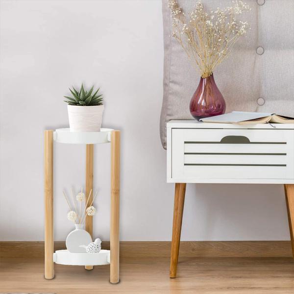 2 Tier Tall Corner Bamboo Plant Holder Indoor Wooden Flower Stands