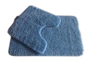 China Plain Blue 25mm Pile Polyester Bath Rug 2pcs Pack wholesale