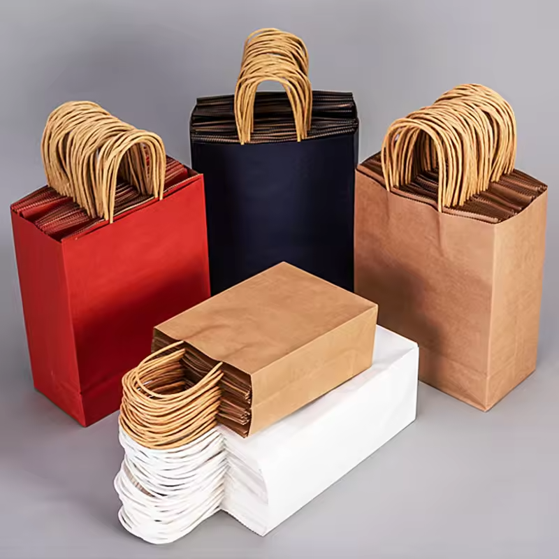 China Environment Friendly Paper Bag Fold Shopping Bag Kraft Paper Bags With Handles Food Packaging on sale