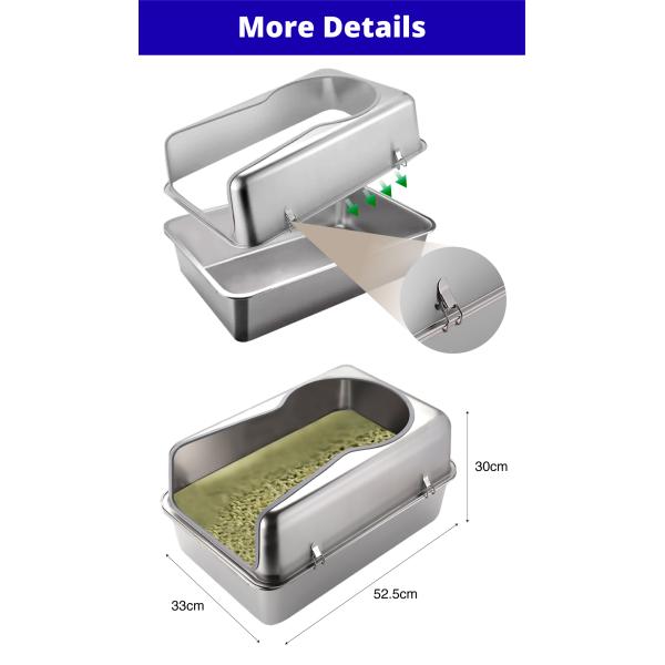 Easy Cleaning Enclosed Cat Litter Box Stainless Steel Non Sticky