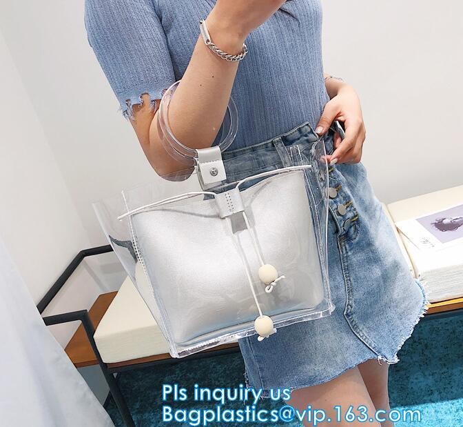 PVC transparent shopping bag, Zipper PVC Vinyl Tote Shopping Bag, PVC shopping reusable tote bags with carry handle, bag