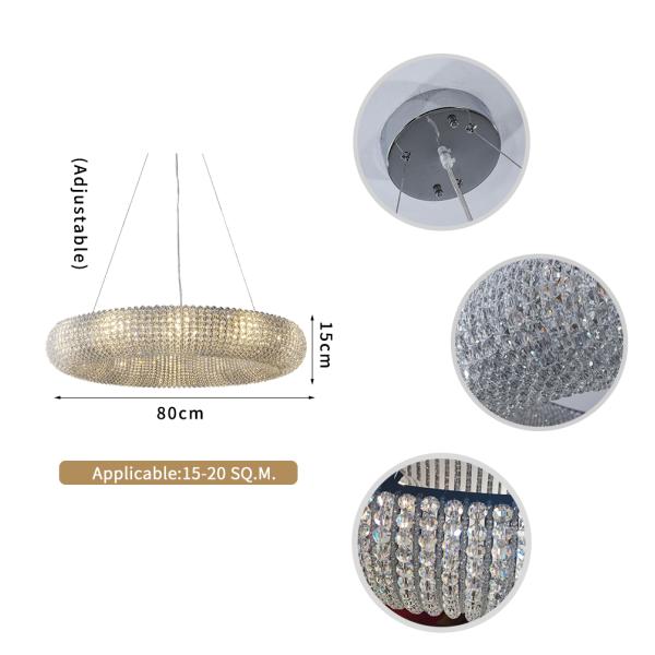 Luxury Circle Crystal Chandelier For Living Room Led Home Decor Lamp large pendant light(WH-CY-190)