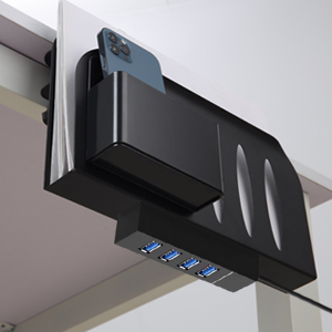 Convenient Desk Side Laptop Holder with Pen Holder and No Drill Cable Management Tray