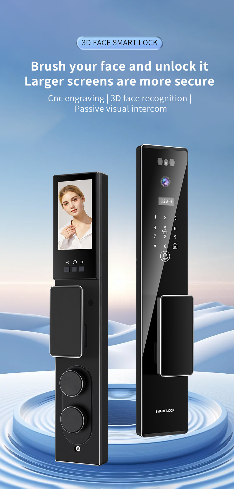 3D Face Recognition Tuya Intercom APP Control Camera Smart Intelligent Digital Gate Lock
