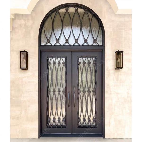 Multifunctional Fiberglass Safety Metal Wrought Iron Front Double Door on Outdoor Wrought Iron Door for Home