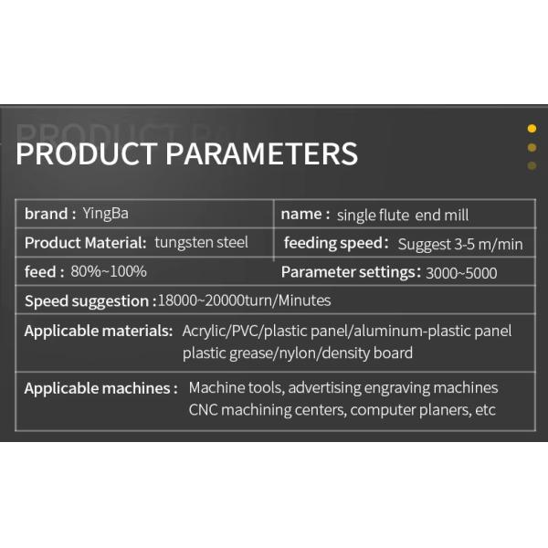 CNC Controllable Surfacing Router Bit 55HRC Single Slot Acrylic End Mill
