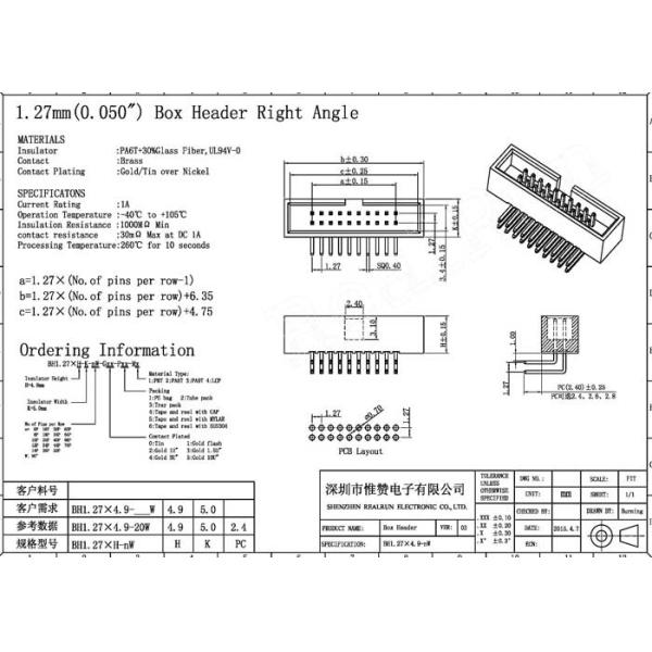 One Row Box Header Connector Right Angle Type PCB Board Gold Flash