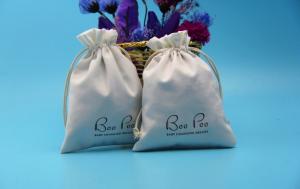 Small Plain Cotton Drawstring Bags , Rope Handle White Cotton Drawstring Pouch
