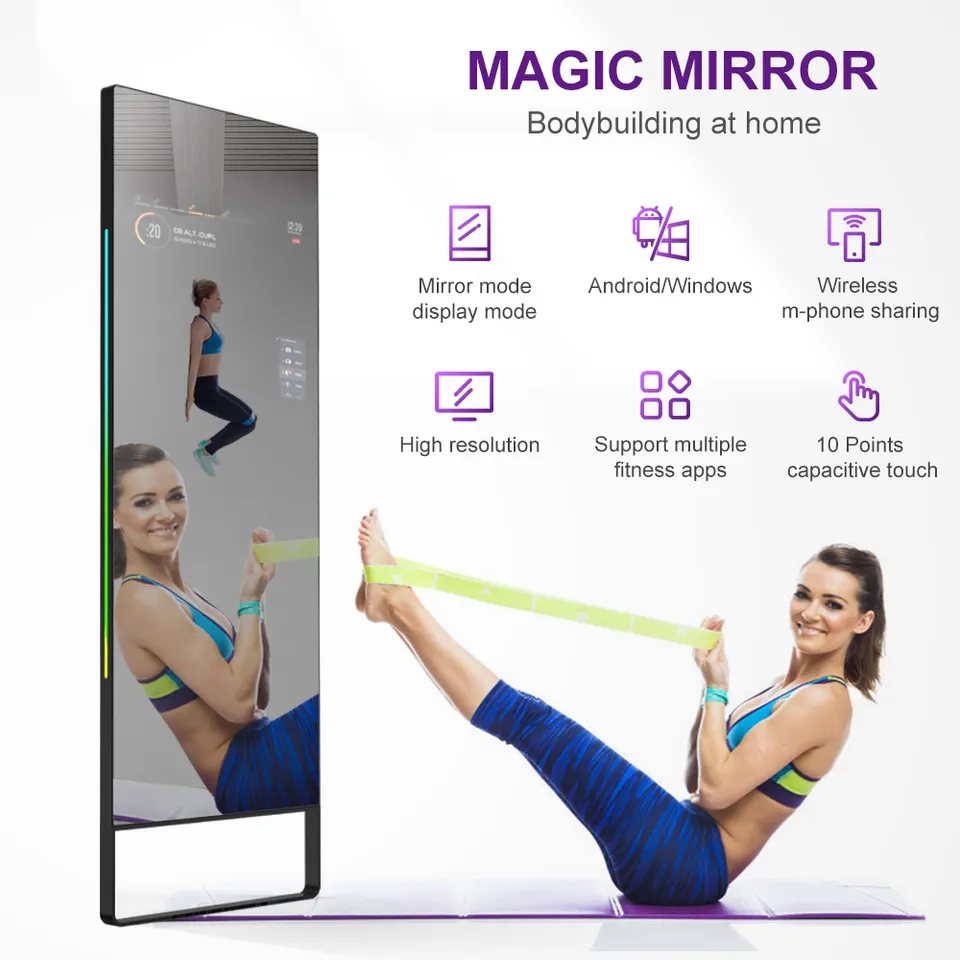 Floor Standing Interactive Fitness Mirror For Gym Workout Multifunctional