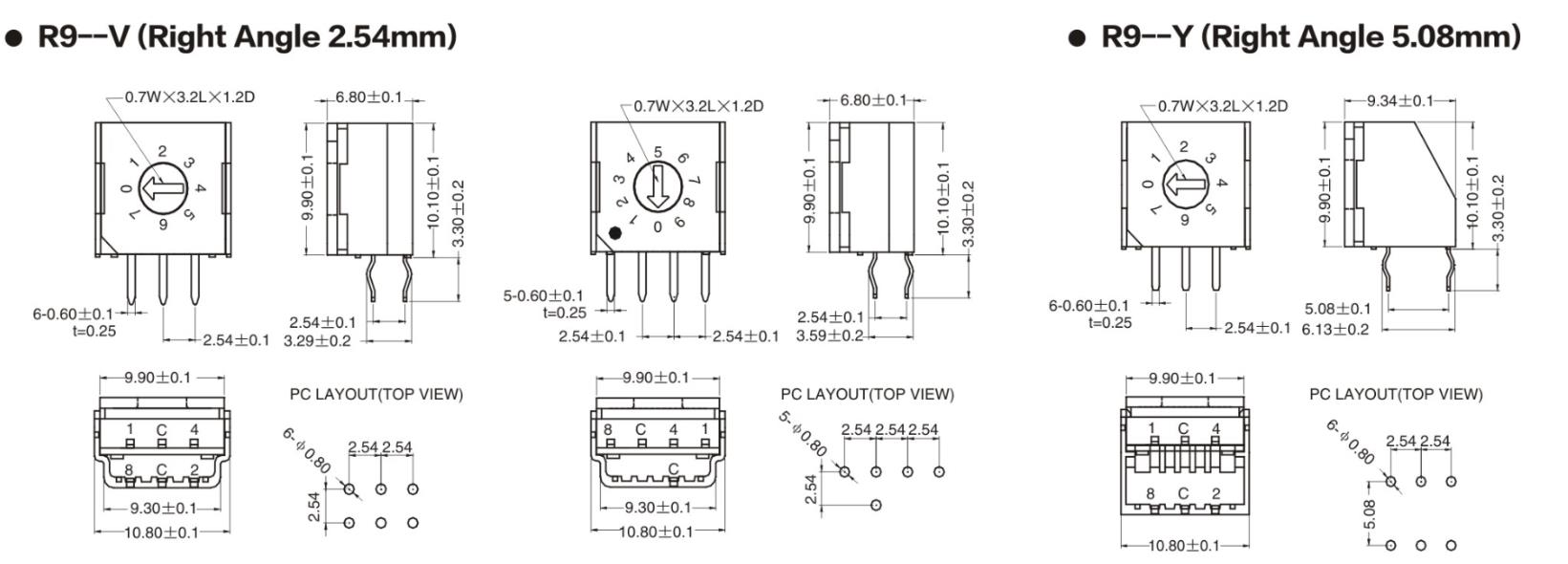 ISO9001 Binary Coded Rotary Switch Pcb Mount With Circuit Control