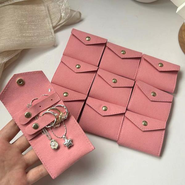 Compact and Stylish Strawberry Pink Jewelry Organizer Bag for Rings Earrings Necklace 6x5.5cm Size