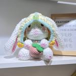 Strawberry Rabbit DIY Crochet Kit Round Velvet Chenille Hand Woven Step By Step