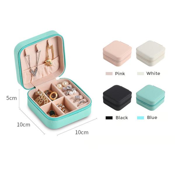Square PU Leather Travel Jewelry Box Organizer For Rings Earrings Necklace Storage