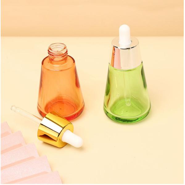 Industrial Cosmetic Elegant 30ml 50ml 1oz 2oz Green Empty Oil Serum Dropper Bottles with Box Customize Unique Cone Shape