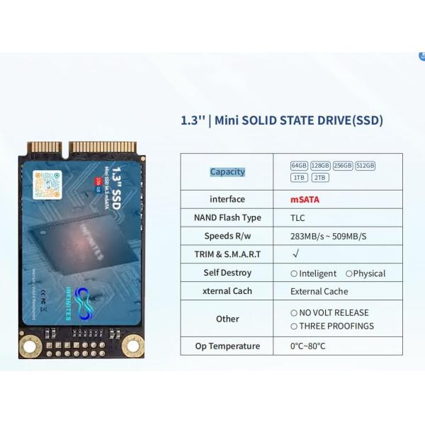 Shenzhen Electronics Tech 128GB 1.3&prime;&prime; Mini Solid State Drive (SSD) Msata 128GB Speeds R/W 283MB/S ~ 509MB/S Capacity 32GB/64GB/128GB/256GB/512GB/1tb/2tb