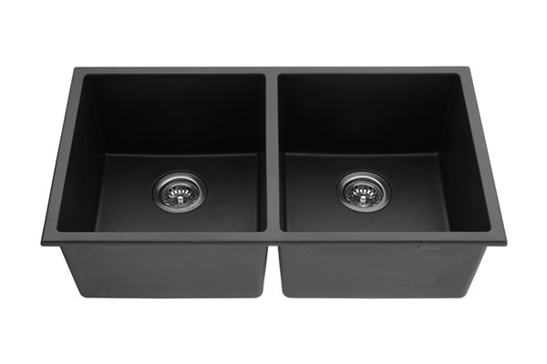 Rectangular Black Equal Double Bowl Under Mount Granite Kitchen Sink