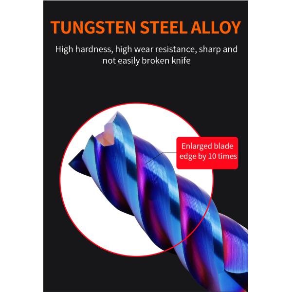 YINGBA Manufacturer Blue Nano DLC Color Coating 4 Flutes Cutting Tool Hrc65 Carbide Flat End Mill Tools for Stainless Steel