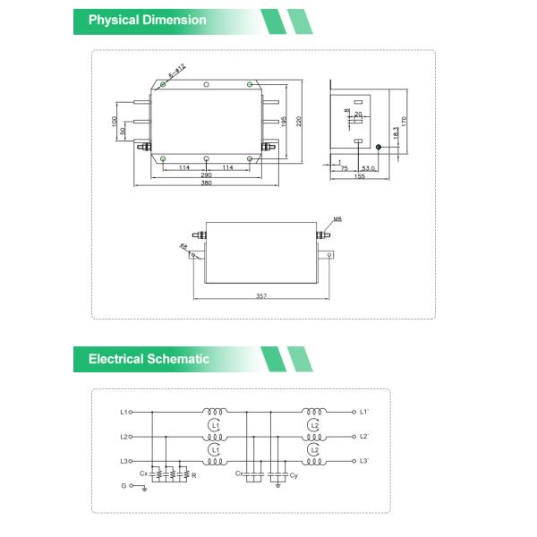 400A Large Current Three Phase EMI Filter 250V/440V RFI Power Filter For Industrial System