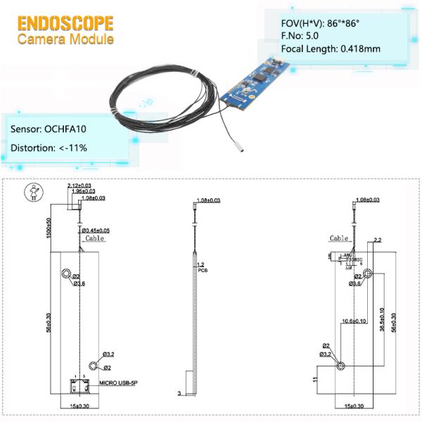 USB 2.0 OCHFA10 CMOS Machine Vision Endoscope Camera Module