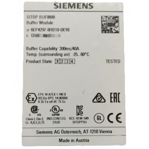 Quality SIEMENS 6EP4297-8HB10-0XY0 SITOP BUF8600 300MS BUFFER MODULE FOR PSU8600 BUFFER CAPACITY 300 MS/40 A for sale