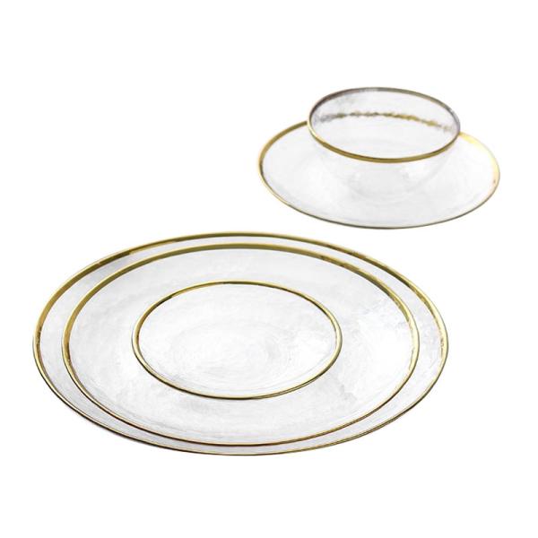 Custom Hand Blown13 Inch Glass Charger Plate with Bowl set with Gold Rim Heavy Duty Durable for Dinner