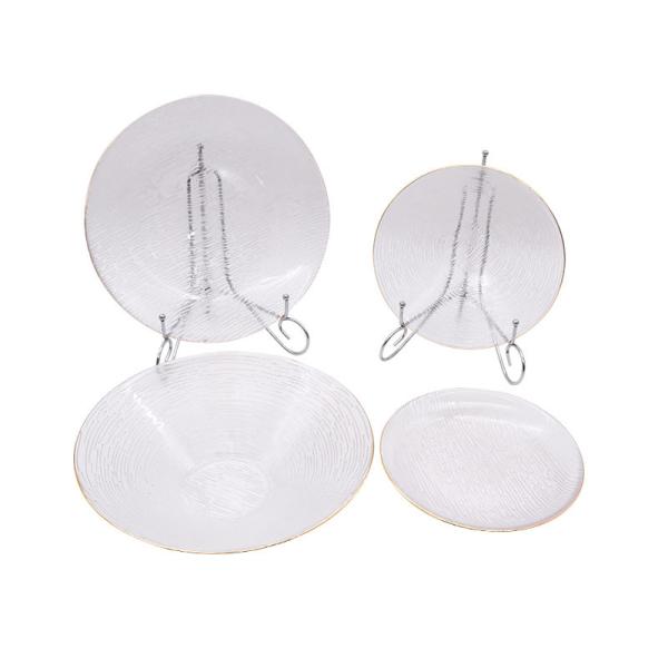 Quality 4mm Thick Texture Transparent Glass Plate Cutlery Set for sale
