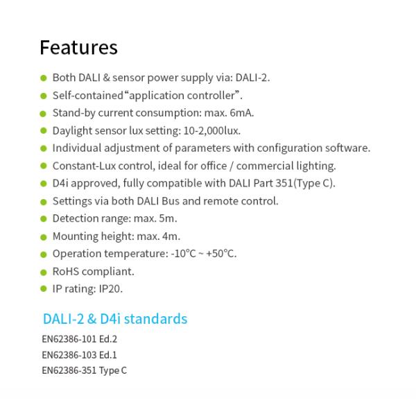 PIR Motion Sensor HNS135CLDLPIR Fixture-integrated Fully Compatible With DALI-2 D4i Constant-Lux Control Compact Size