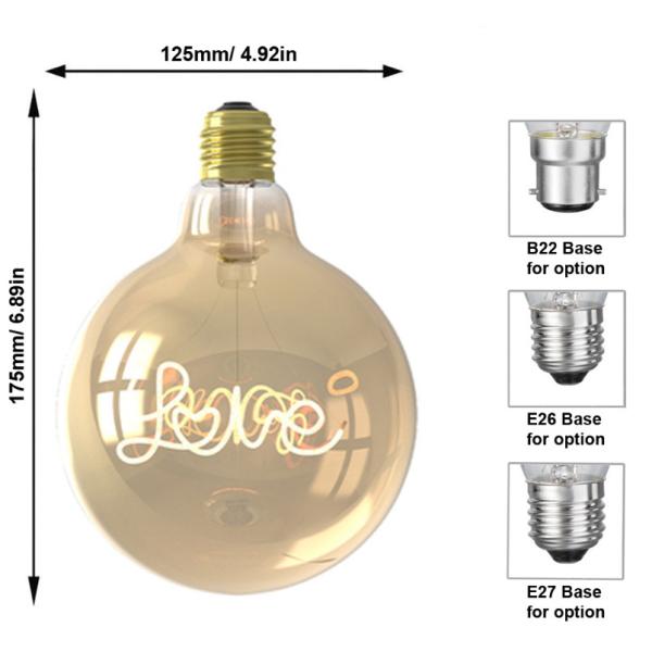 4W G125 Flexible LED Bulb , 230VE27 Love Filament Light Bulb