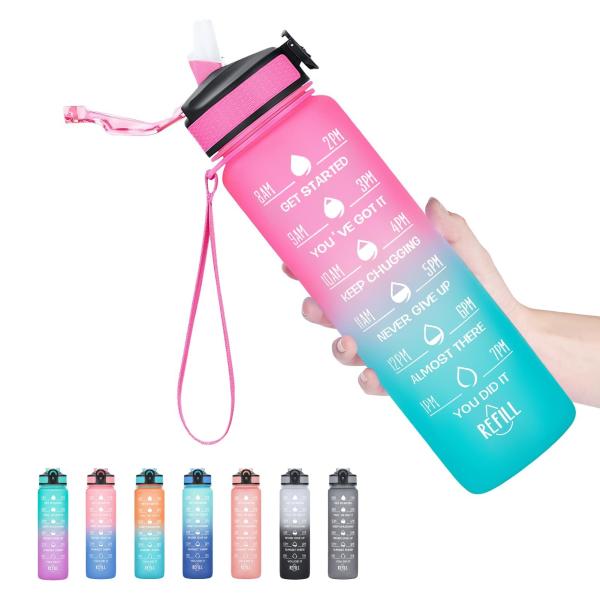 Durable Safe Functional Design Large Personalised Sports Bottles 32 Oz Water Bottle With Time Marker And Straw For Any Indoor Or Outdoor Activities