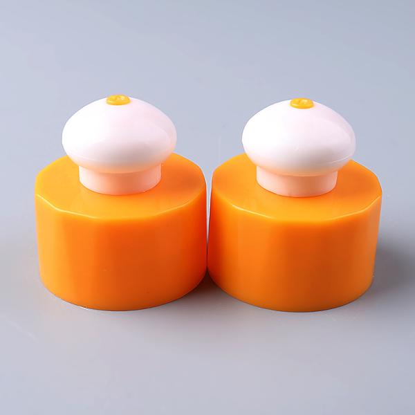 28/410 Yellow Color Plastic Bottle Lids Push Pull Type Round Shape For Shampoo