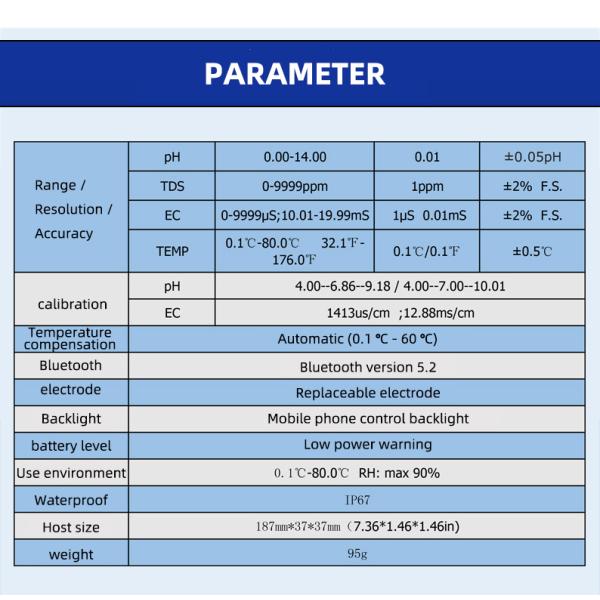 4 In 1 EC Pen Type Bluetooth PH Meter APP Control TDS Water Quality Detector