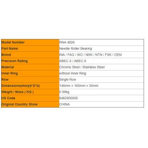 RNA 4826 FAG Needle Bearing Assembly Single Row with Flange