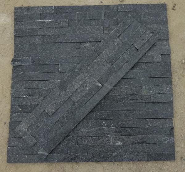 Quality 60x15cm Black Quartzite Stacked Stone Veneer Panels for sale