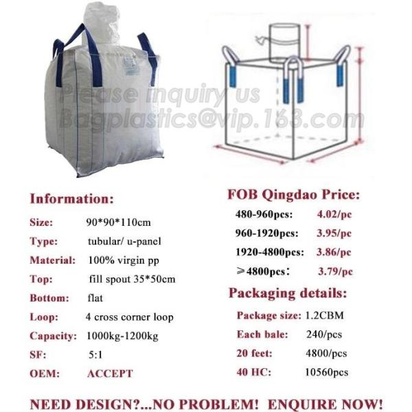 Custom size fibc jumbo PP woven big bag super sack for cement or sand packing,Virgin Polypropylene PP Woven Big Bulk Bag