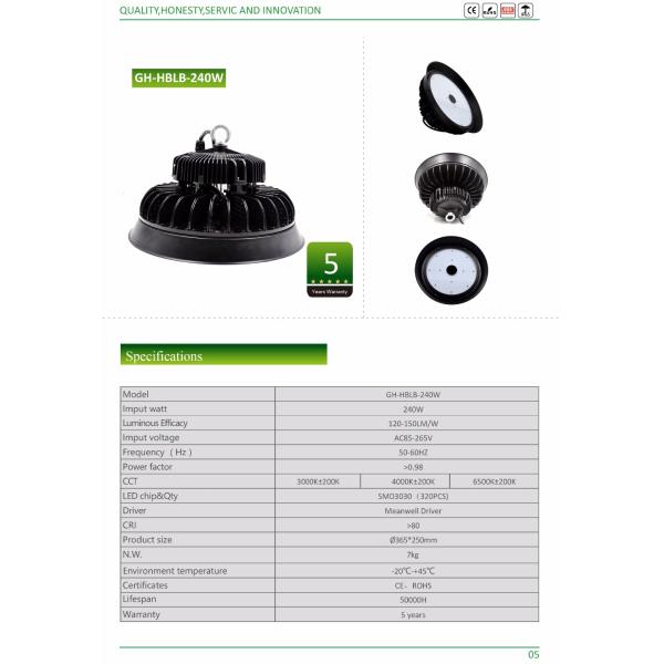 240W LED UFO High Bay Light Industrial Warehouse Lighting AC200-277V 5 Years Warranty