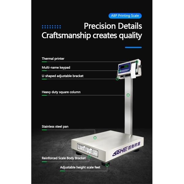 A8SP 60cm*80cm All Stainless Steel Square Pole Printing Industrial Platform Scale
