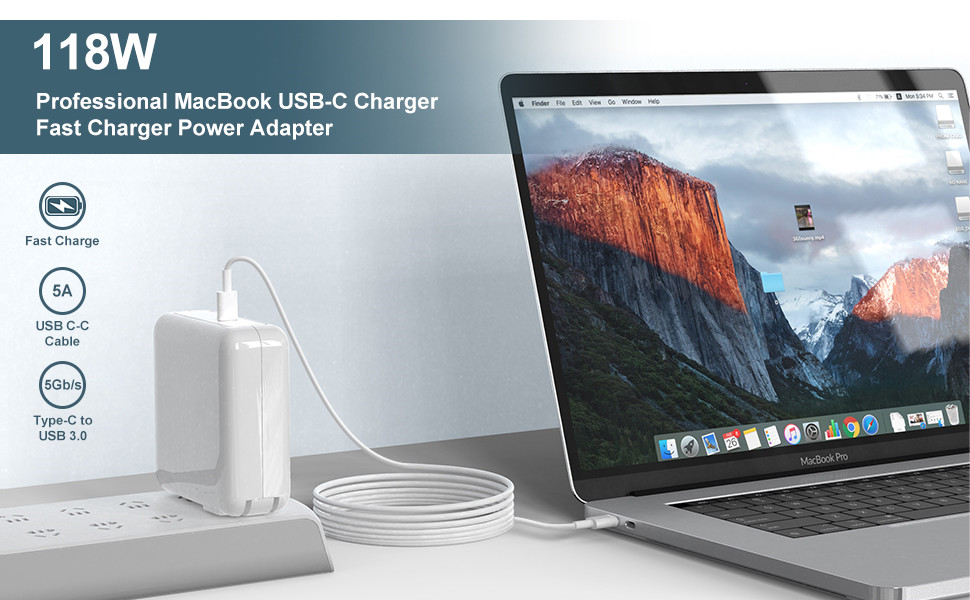 Powerful 118W USB C Charger For All Your Devices MacBook Pro/Air IPad Pro Samsung Galaxy And More Includes Charge Cable