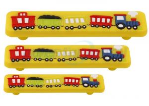China Custom Metal Hardware 128mm CC Yellow Kids Corner Acrylic Train Bar Cabinet Pull Handle wholesale